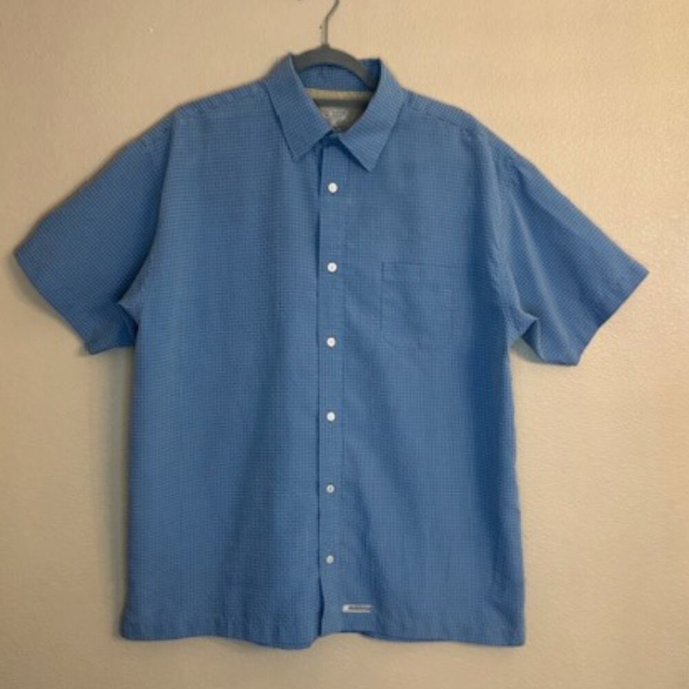 TED BAKER Short Sleeve Blue Gingham Plaid Short Sleeve Shirt Mens L/XL EUC 1080